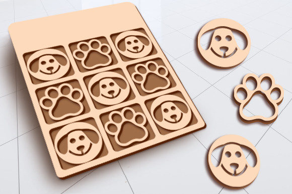 Adorable Dog Tic Tac Toe Game Laser Cut File for Crafters & Etsy Sellers