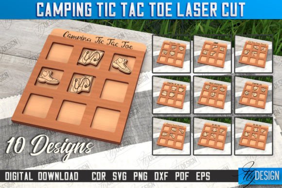 Camping Tic Tac Toe Laser Cut Bundle for Playful Branding and Board Game Packaging