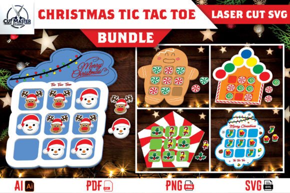 Christmas Tic Tac Toe Game SVG Bundle for Laser Cutting & Winter Amp Branding