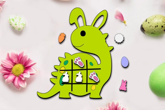 Dinosaur Easter Tic Tac Toe SVG for Laser Cutting & Spring Amp Crafts