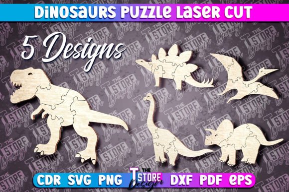 Dinosaurs Puzzle Laser Cut Design for Playful Branding & Home Decor