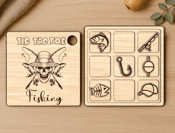 Fishing Tic Tac Toe Laser Cut Game Board for Board Games & Crafting