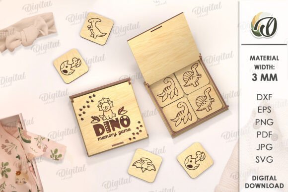 Kids Memory Game Box Laser Cut Dino SVG for Craft Boxes