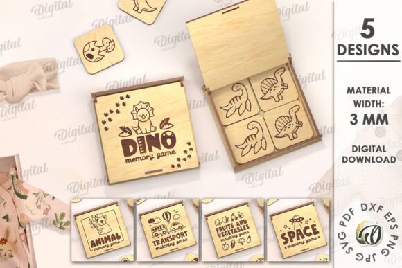 Kids Memory Game Boxes Bundle with Laser Cut Designs