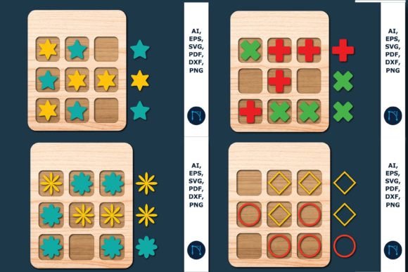 Laser Cut Shape Tic Tac Toe Game Bundle for Modern Home Decor Blogs