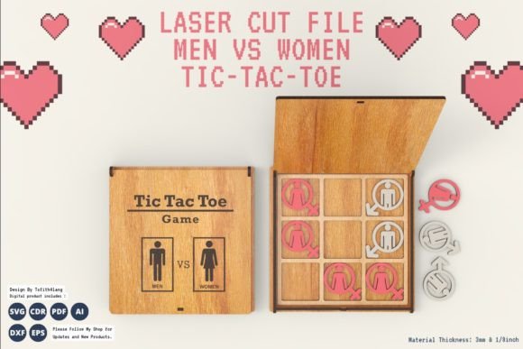MEN Vs WOMEN Tic Tac Toe Game SVG for Laser Cutting Boxes