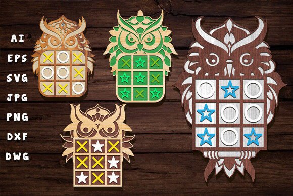 Owl Laser Cut Tic Tac Toe Game Board for Creative Branding & Marketing