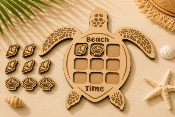 Summer Beach Tic Tac Toe Laser Cut SVG for Board Games & Laser Cutting Projects