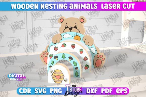 Wooden Nesting Bear Baby Game CNC: Laser-Cut Ornaments for Playful Baby Gifts